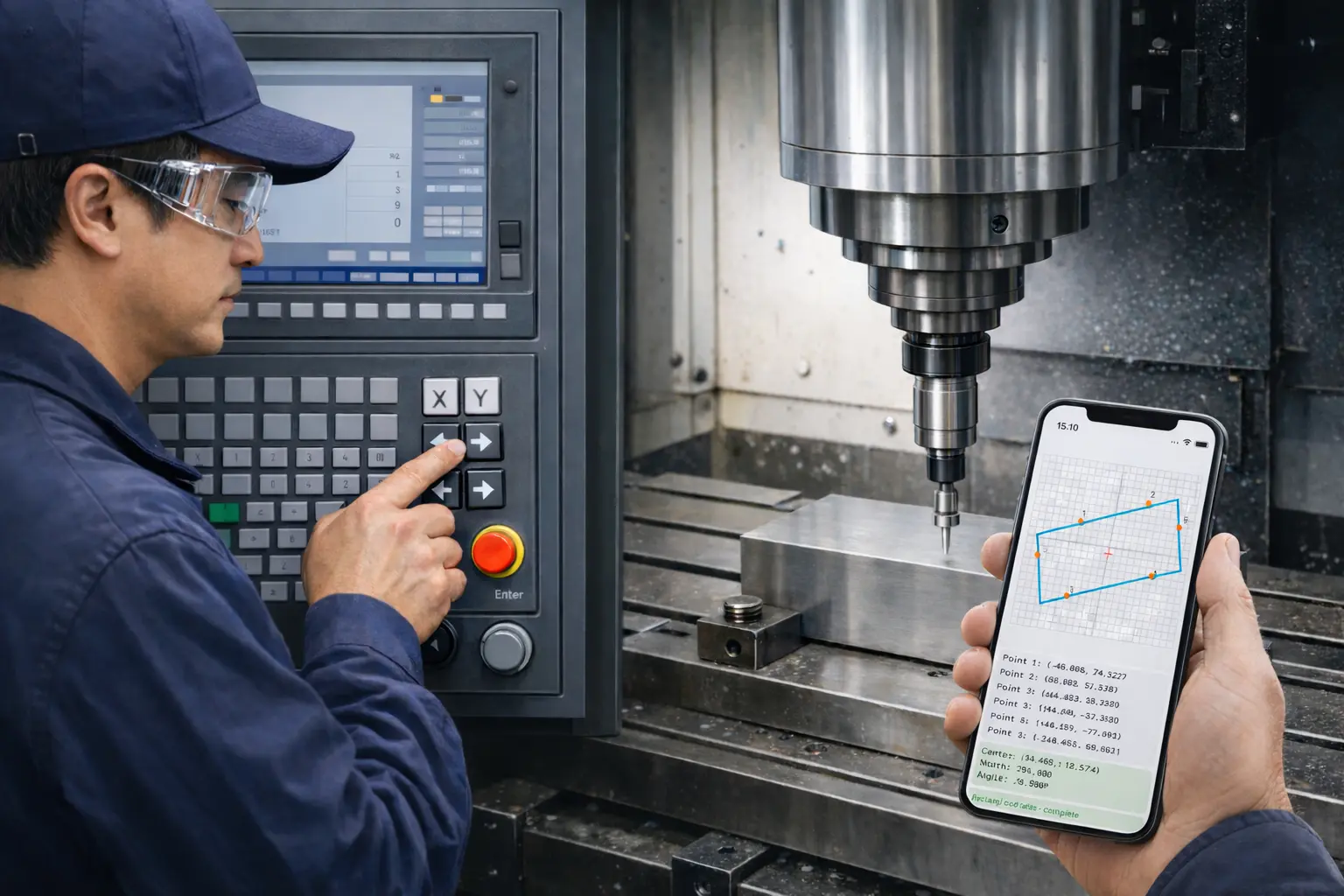 Illustration of CNC workpiece centering and measurement