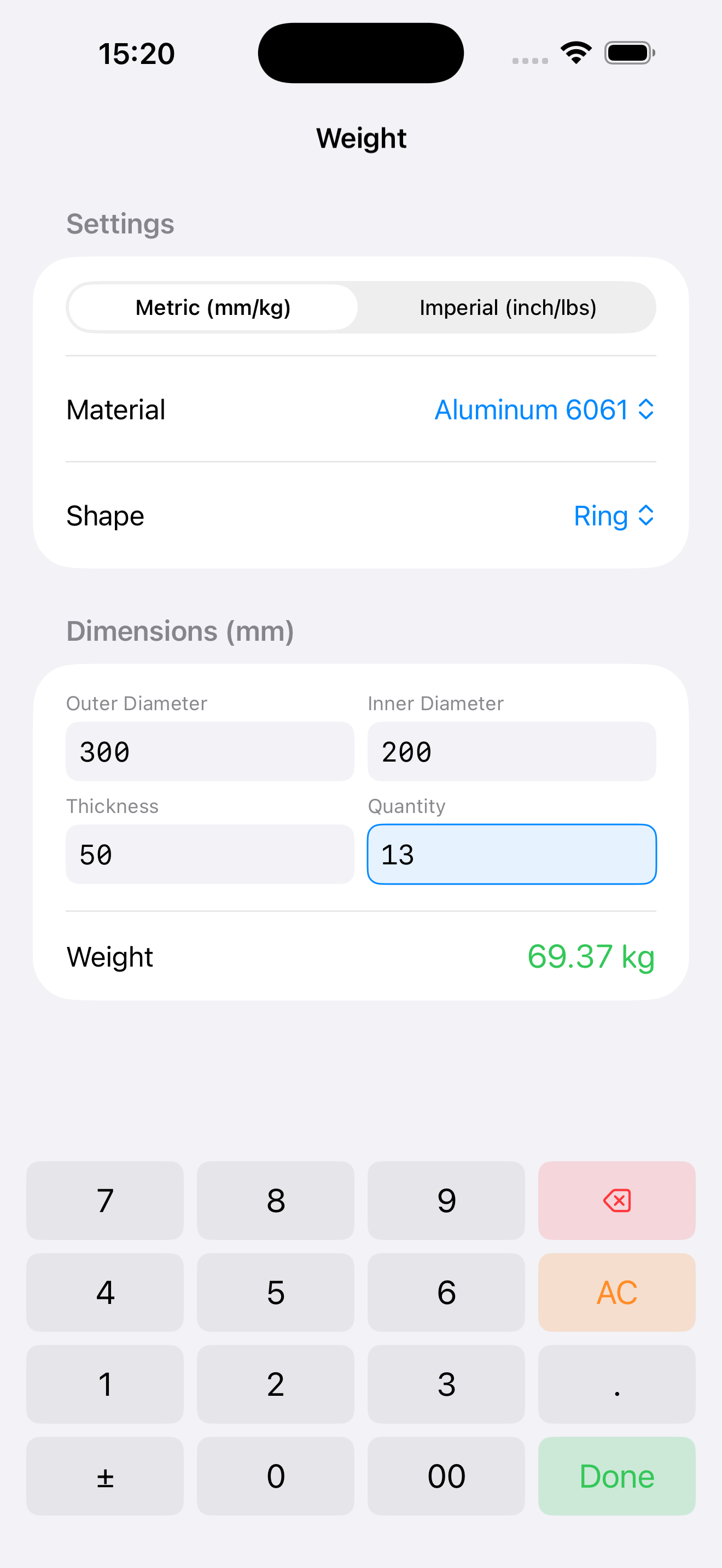 Weight estimation screenshot